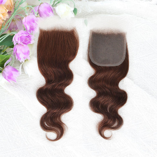 Brown color Body Wave Closure 4x4 Free Part Closure Brazilian Human Hair Closure Virgin Human Hair HD Lace closure Chocolate Brown (16 Inch)