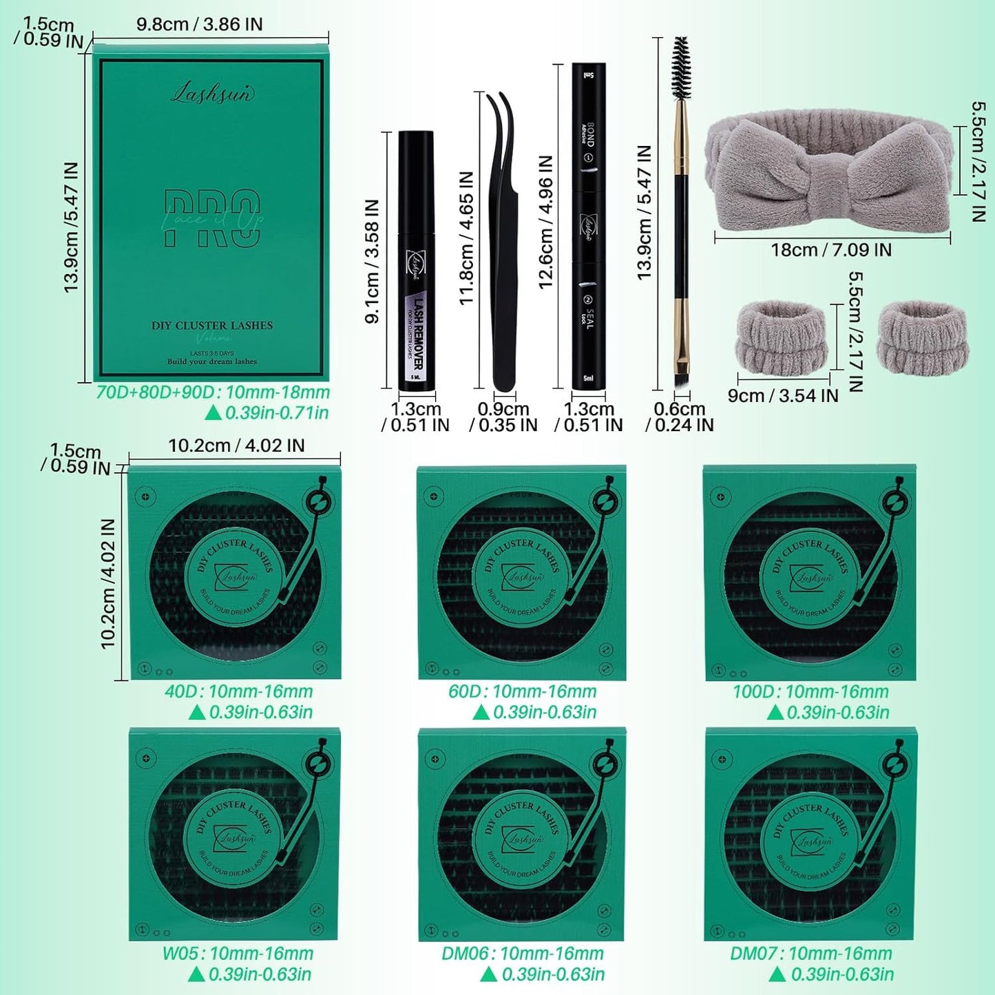 Lash Clusters Kit - Wispy Eyelash Extensions with Bond, Seal & Tools | 1170 Pcs, 7 Boxes