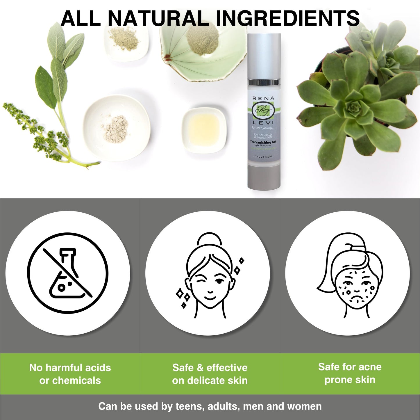 Rena Levi Light Moisture Creme Natural Facial Moisturizer for Oily and Acne Prone Skin, 1.7 Fl Oz