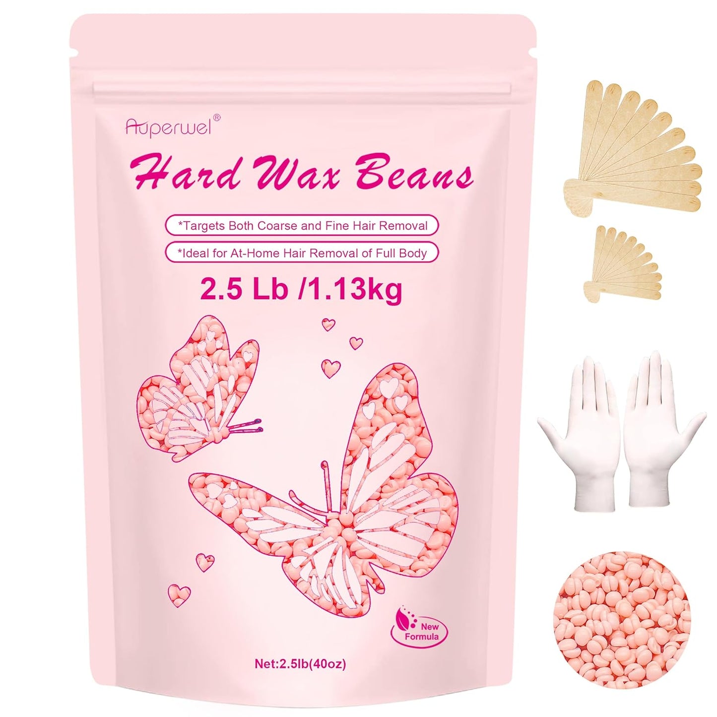 Hard Wax Beads for Hair Removal - 2.5lb Brazilian Bikini & Coarse Hair | Sensitive Skin, Rose
