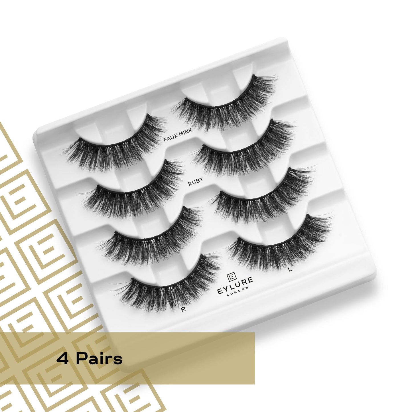 Eylure Luxe Faux Mink Ruby Eyelashes, Reusable Strip Lashes, Silk Effect Fibers, Black, Multipack (4 Pairs)