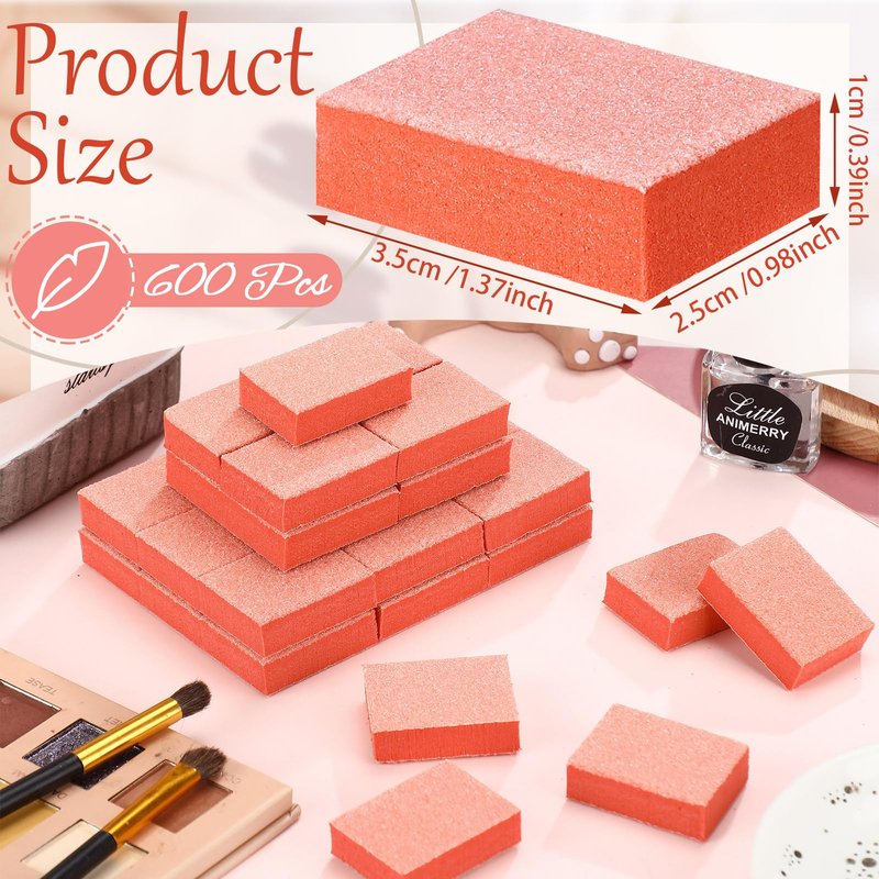 Gisafai 600 Pieces Bulk Mini Nail Buffer Blocks 80/100 Grit Orange 2 Sided Professional Salon Nail File Prior to Application of Polish Buffers for Acrylic Nails