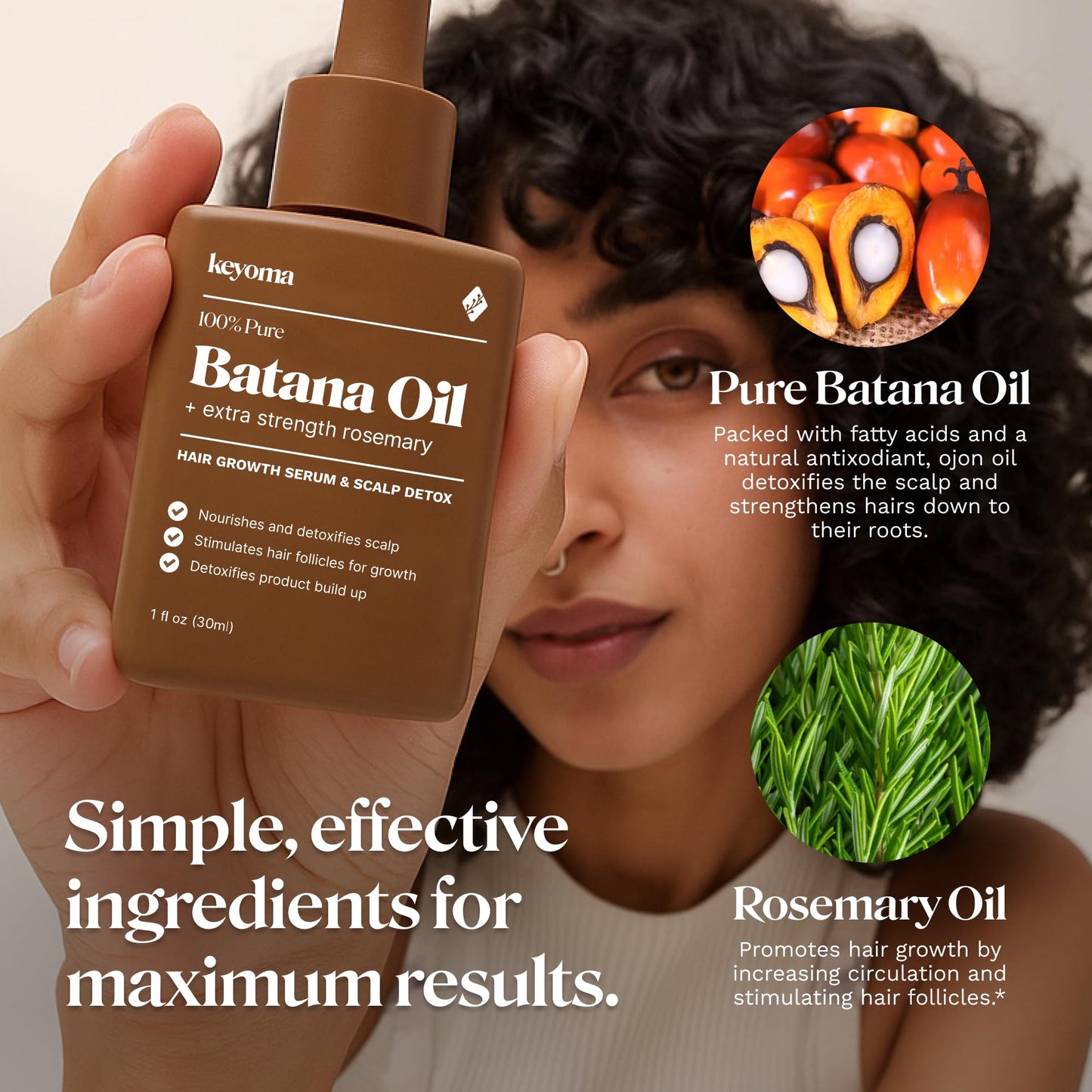 Keyoma Batana Oil for Hair Growth with Rosemary: Nourish & Detox Scalp for Thicker, Stronger, Longer Hair - 100% Organic Batana Oil from Honduras - Reduce Hair Loss (30 mL)