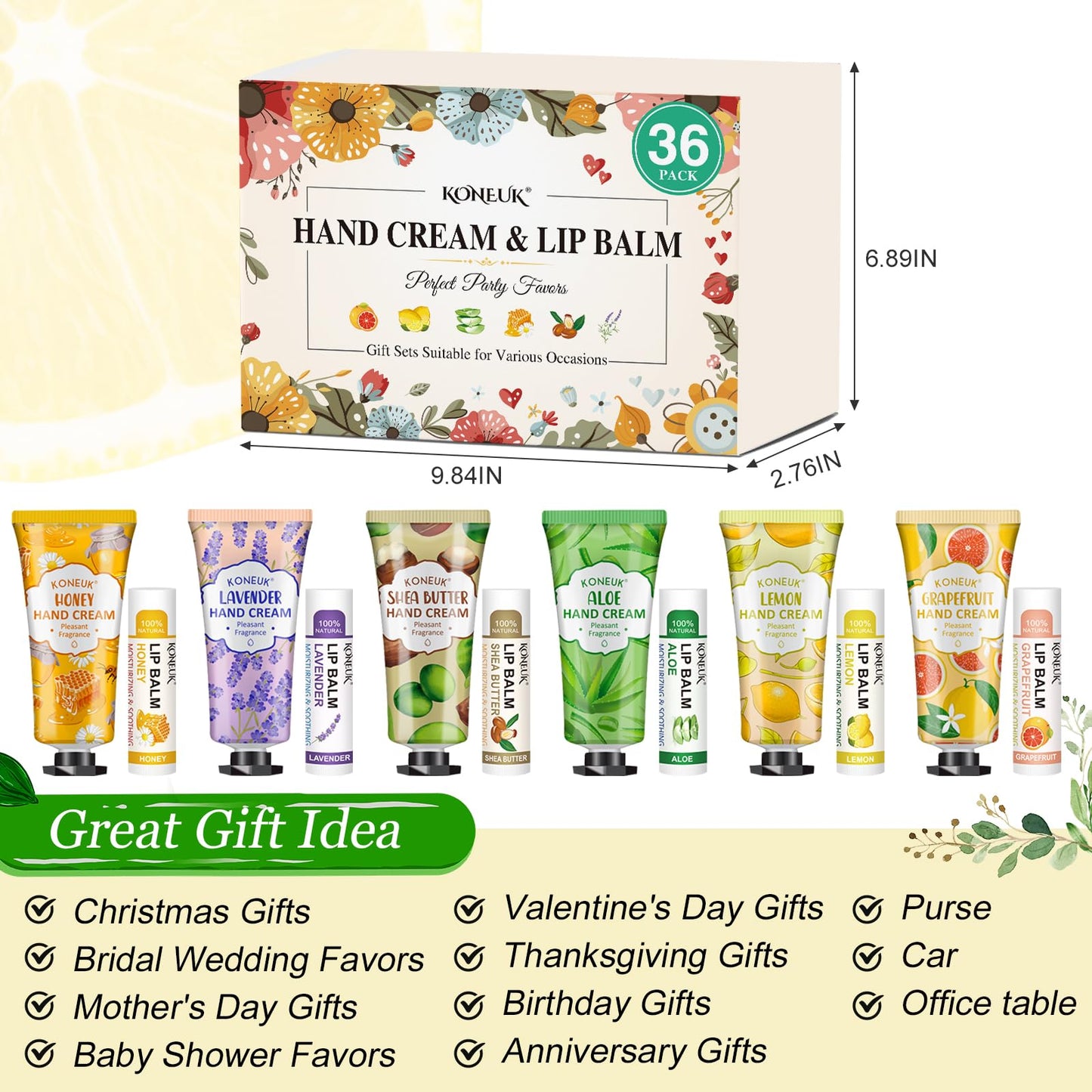 KONEUK 36 Pack Hand Cream Bulk and Lip Balm Bulk Sets, Party Favors