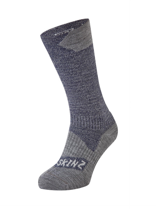 SEALSKINZ Raynham Unisex Waterproof All Weather Mid Length Sock, Navy Blue/Grey Marl, XL