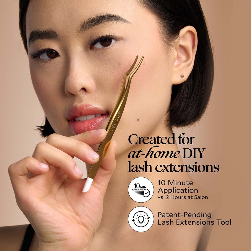 Velour Too Real Xtension Lash Applicator | Gold Stainless Steel | Double Ended Lash Tool for Easy False Eyelash Application