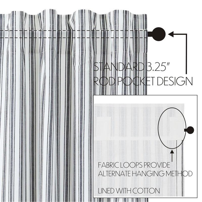 Sawyer Mill Ticking Stripe Swag Curtains - Black | 36x36x16, Set of 2