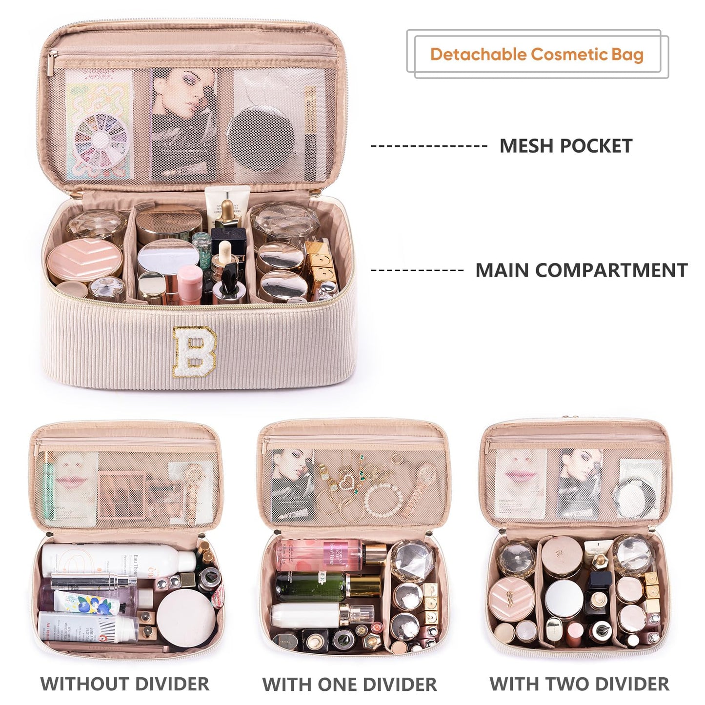 AMOIGEE Large Makeup Bag, Travel Makeup Bag Organizer, Double Layer Train Case Makeup Bag, Toiletry Bag for Makeup Brushes, Full Size Bottles, Palettes Sponge, Cosmetic Organizer