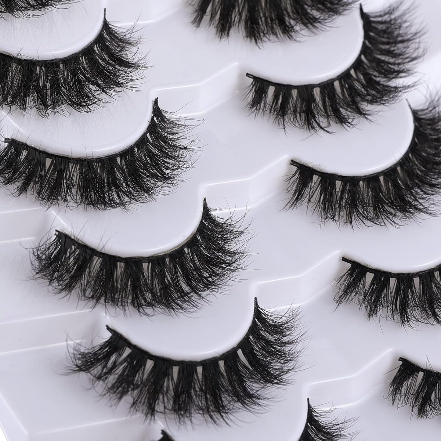 Lashes Eyelashes 8D Fluffy False Eyelashes Wispy Faux Mink Lashes Light Weight Fake Eyelashes Cat Eye Lashes 7 Pairs Pack, Black
