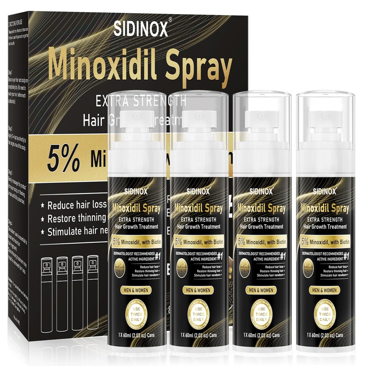 Minoxidil Spray for Hair Growth - Extra Strength 5% Formula with Biotin & Castor Oil | 4-Month Supply (4 Pack, 8.12 oz)