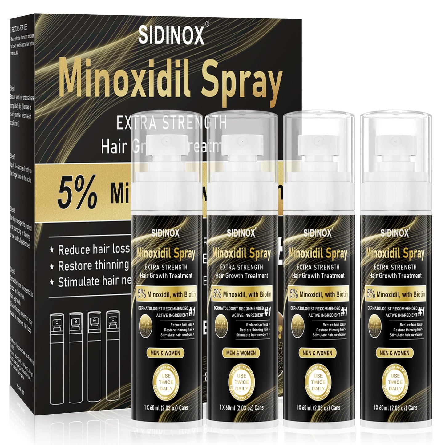 5% Minoxidil Spray for Men & Women (4 Month Supply)-Extra Strength Hair Growth Spray with Biotin & Castor Oil,Clinically Proven for Thinning Hair & Beard Regrowth, Non-Greasy Formula 4 pack（8.12 oz)