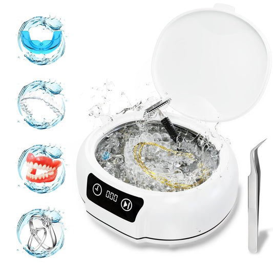 YINPAD Ultrasonic Retainer Cleaner Machine,48 kHz Ultrasonic Cleaner,700ML Portable Ultrasonic Cleaner for Braces, Mouth Guards, Aligner, Toothbrush, Glasses, Jewelry(White)