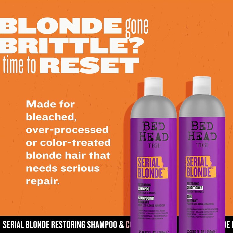 TIGI Bed Head Serial Blonde Shampoo & Conditioner Set - Restores Damaged Blonde Hair | 25.36 fl oz, 2 Pack