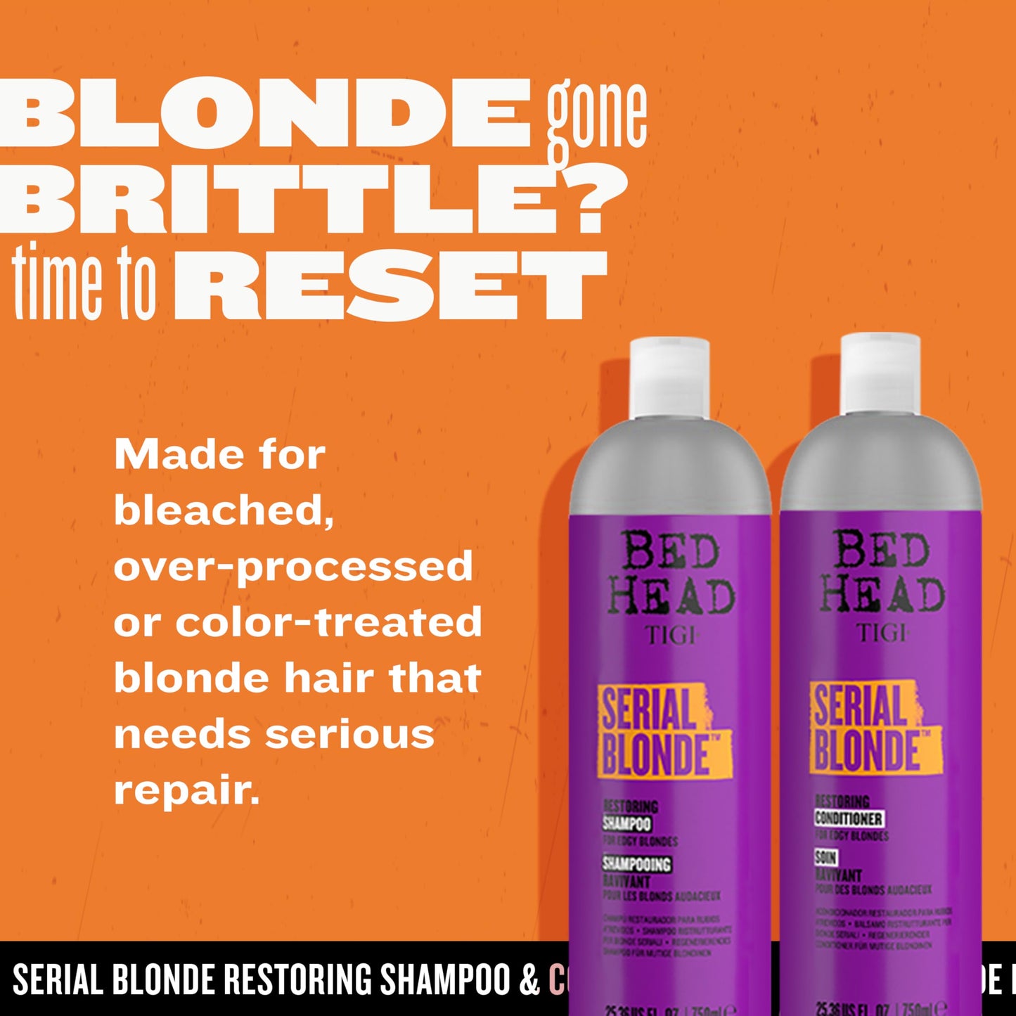 TIGI Bed Head Serial Blonde Restoring Shampoo & Conditioner Set for Damaged Blonde Hair, Hydrolyzed Keratin, 25.36 fl oz, 2 Pack