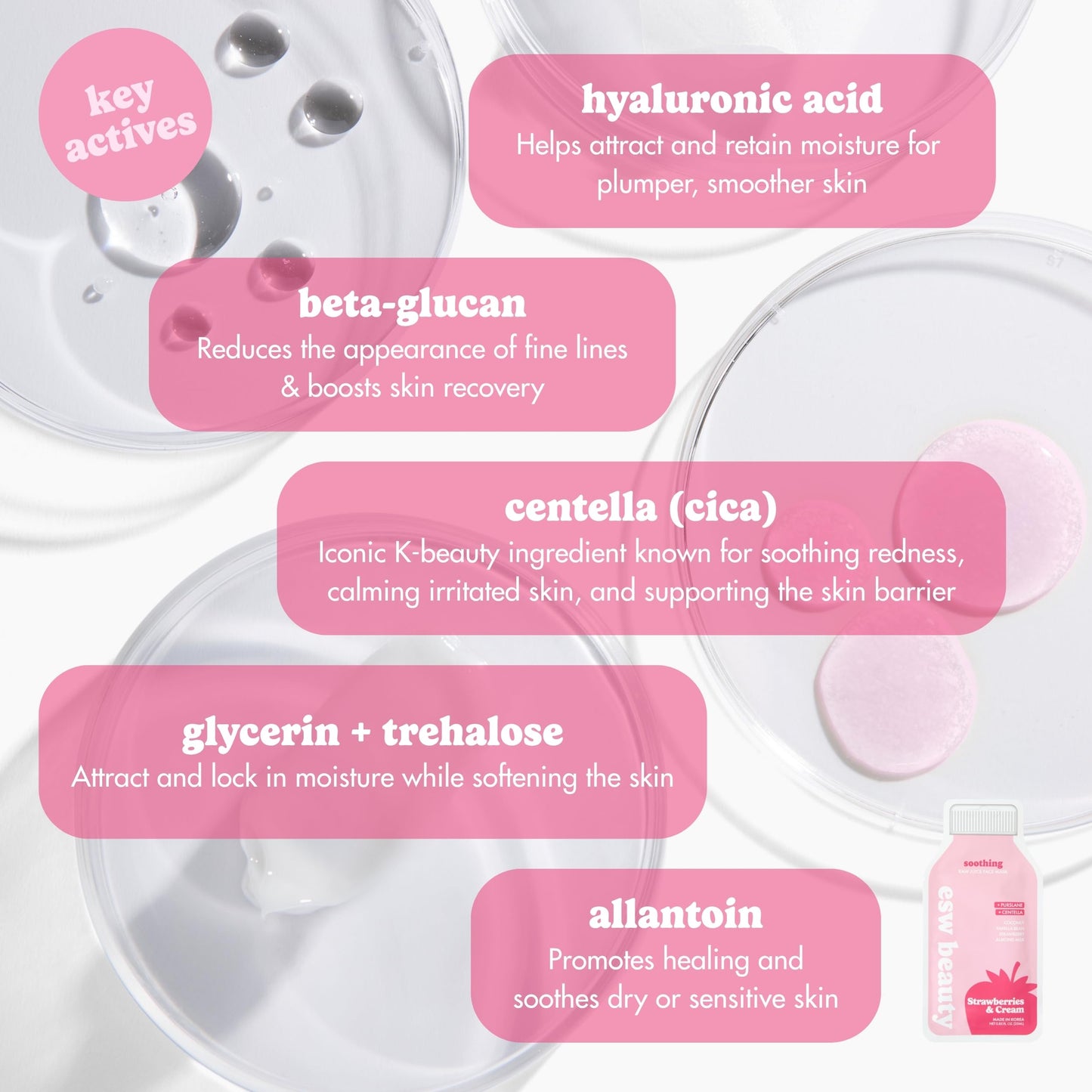ESW Beauty Strawberries & Cream Soothing Korean Face Mask – Vitamin C, Centella & Vitamin E for Sensitive Skin, Hydration & Barrier Support – Skincare Gifts for Women