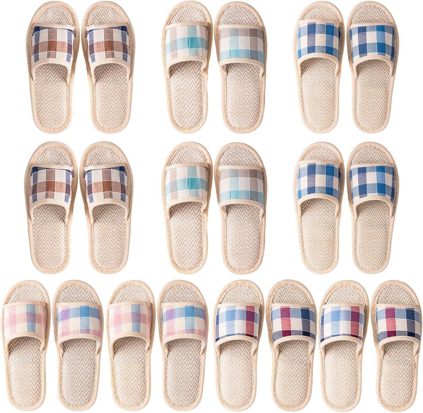 10 Pairs Washable Open Toe House Slippers - Breathable Non-Slip Casual Spa Footwear | 4 Large + 6 Medium Sizes