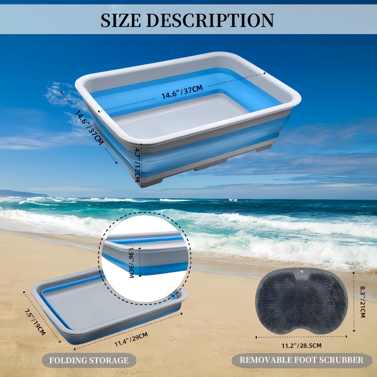 owfccla Collapsible Pool Foot Bath Tray, Portable Foot Wash Basin for Swimming Pool Ladder, Non-Slip Foot Rinse Tub for Beach & Hot Tub, Keeps Water Clean (with Gray Pad)
