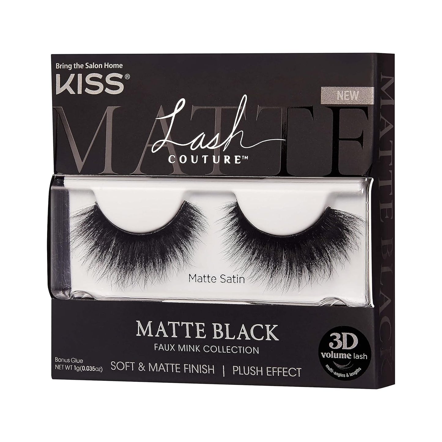 KISS Lash Couture Faux Mink 3D Matte, False Eyelashes, 'Matte Velvet', 16 mm, Includes 1 Pair Of Lash, Easy to Apply, Reusable Strip Lashes