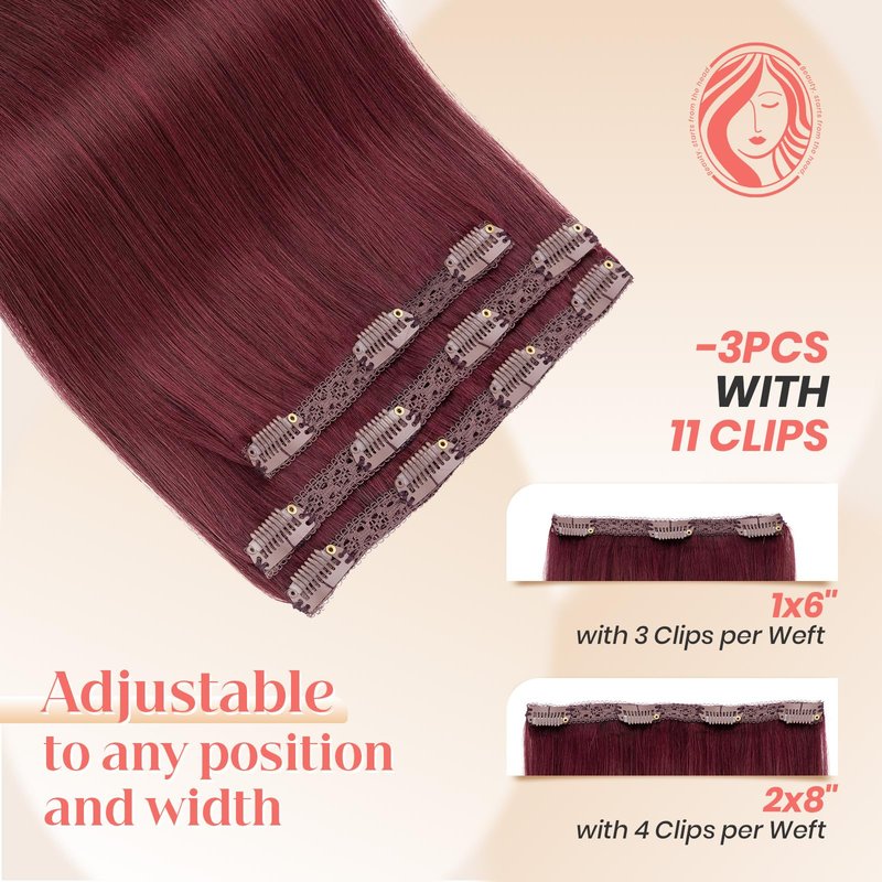 Elailite Clip in Hair Extensions Real Human Hair 3PCS Lace Weft Remy Hairpieces for Women 14 Inch 66g Medium Brown
