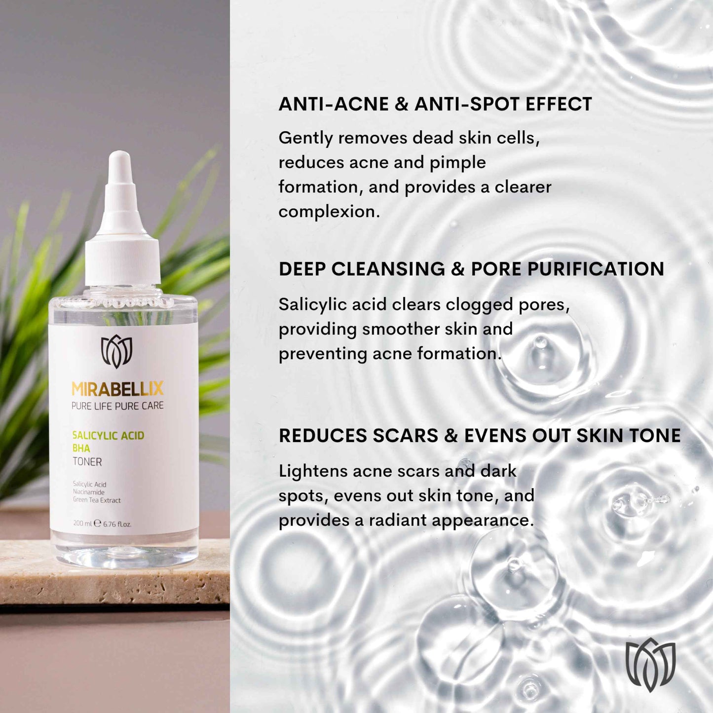 Salicylic Acid BHA Toner for Face – Niacinamide, Green Tea & Willow Bark | Acne & Blackhead Control Toner for Oily, Acne-Prone Skin | Pore Cleansing, Sebum Balance, Even Skin Tone | 6.76 fl. oz