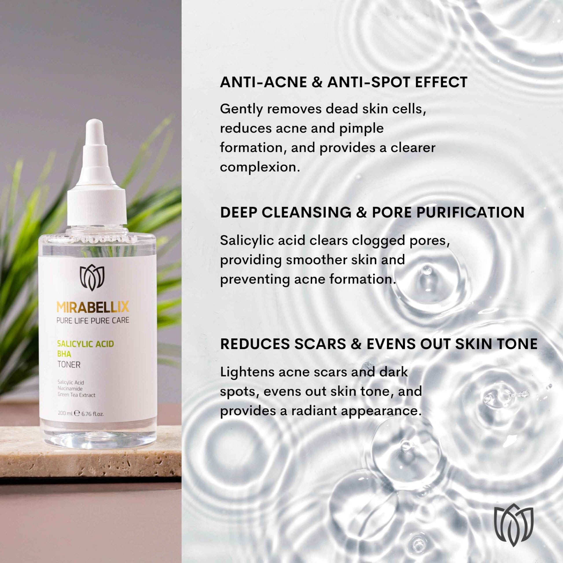 Salicylic Acid BHA Toner for Face – Niacinamide, Green Tea & Willow Bark | Acne & Blackhead Control Toner for Oily, Acne-Prone Skin | Pore Cleansing, Sebum Balance, Even Skin Tone | 6.76 fl. oz