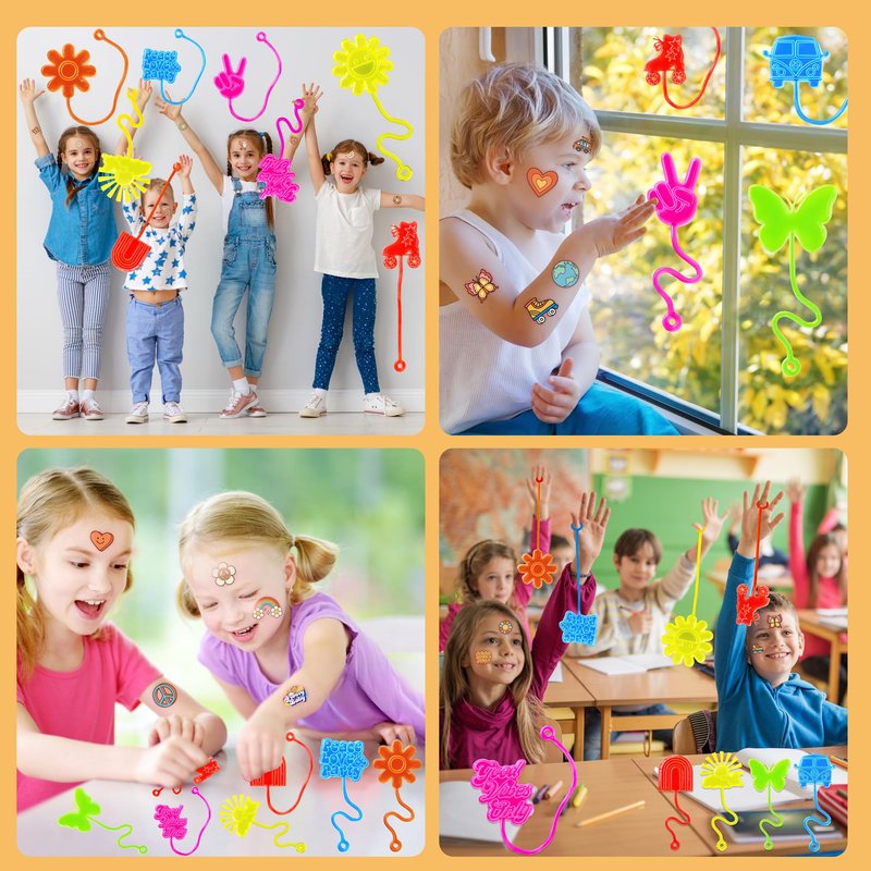 48PCS Groovy Party Favors - 24PCS Groovy Temporary Tattoos & 24PCS Groovy Stick Hands - Perfect Birthday Favors, Goodie Bag Stuffers, Treasure Box Toys, Classroom Prizes, and Student Gifts