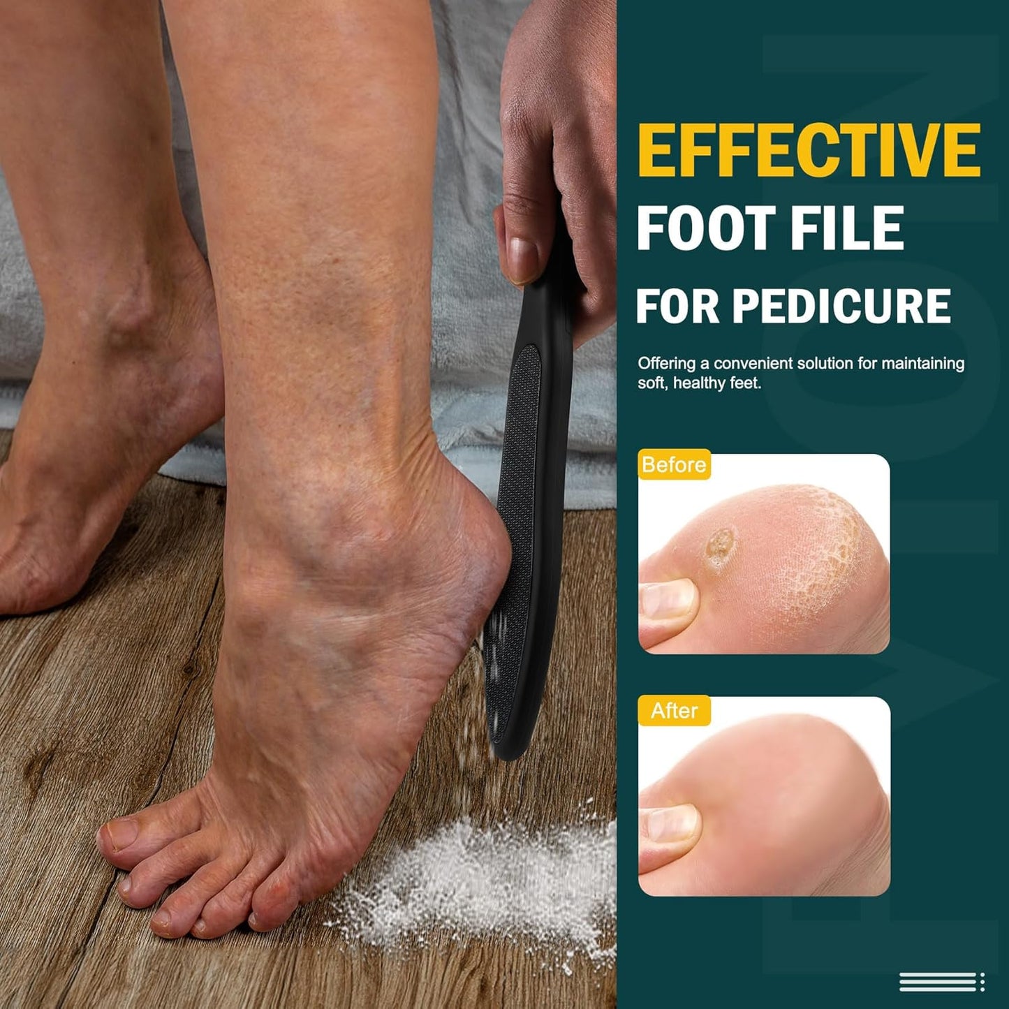 Double-Sided Nano Glass Foot File - Effective Callus Remover for Cracked Heels & Dry Skin | Black