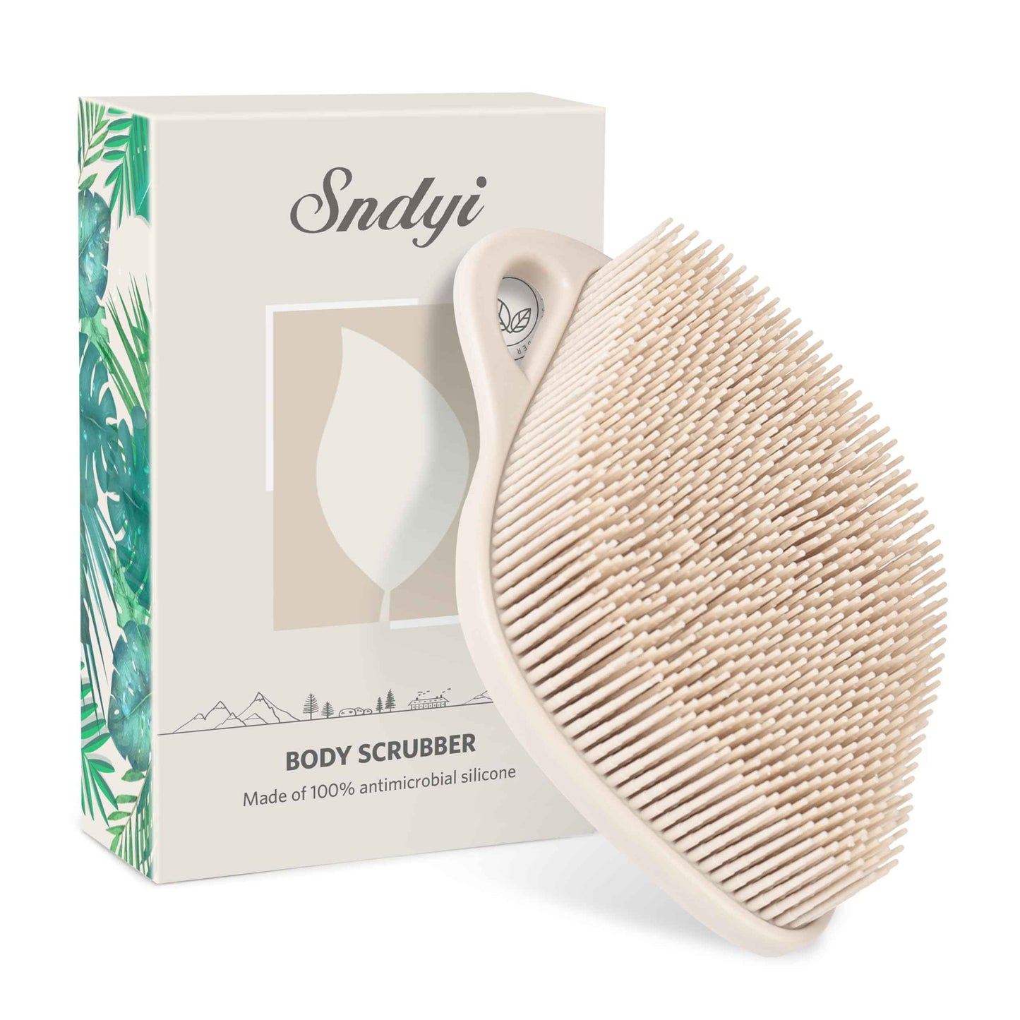 Sndyi Silicone Body Scrubber, Gentle Exfoliating Body Scrubber for Sensitive Skin, Leaf Shaped Shower Scrubber for Body with Lathering Bristles, Silicone Loofah Body Brush for Showering, 2PCS