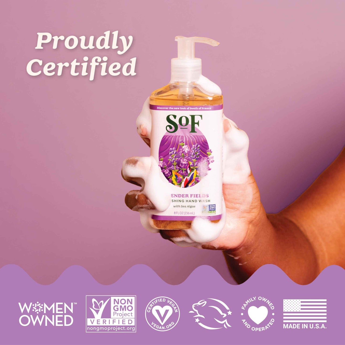 SoF Nourishing Hand Wash - With Moisturizing Sea Algae, Coconut & Olive Oil- Vegan & Non GMO- Free From Phthalates, Sulfates & Parabens- Lavender Fields - 8 oz Bottle 3 Pack