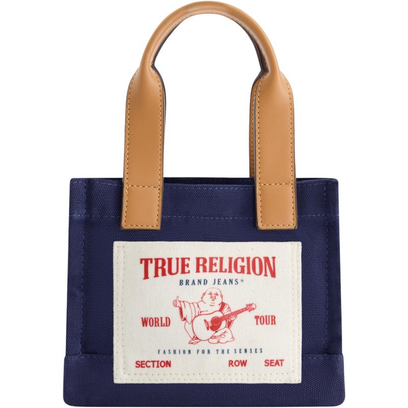 True Religion Tote Bag for Women | Navy | Mini Canvas Tote with Adjustable Straps | Women's Travel Purse | Work Bag or Beach Bag for Women