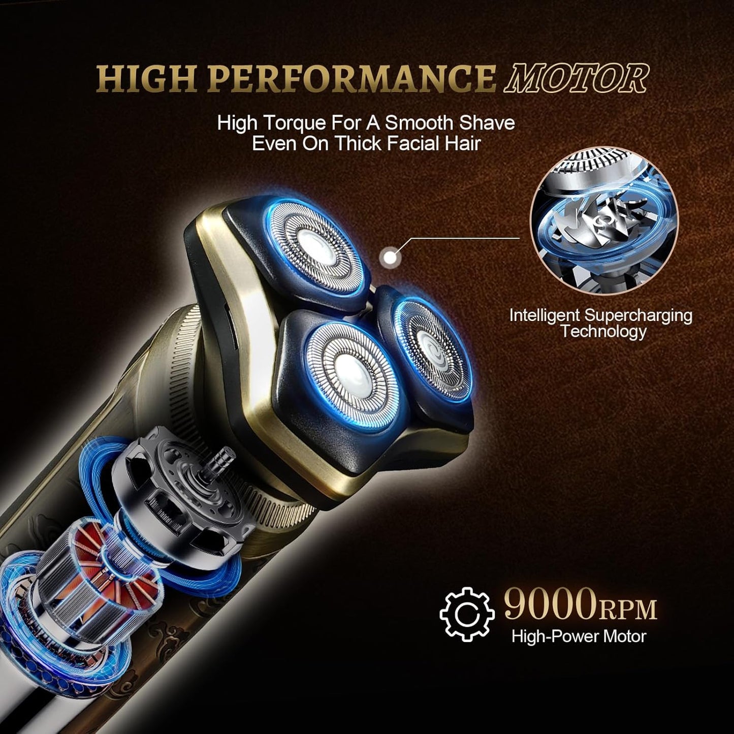 Electric Razor for Men - Rechargeable Cordless Shaver with Pop-Up Trimmer | IPX7 Waterproof, Gold