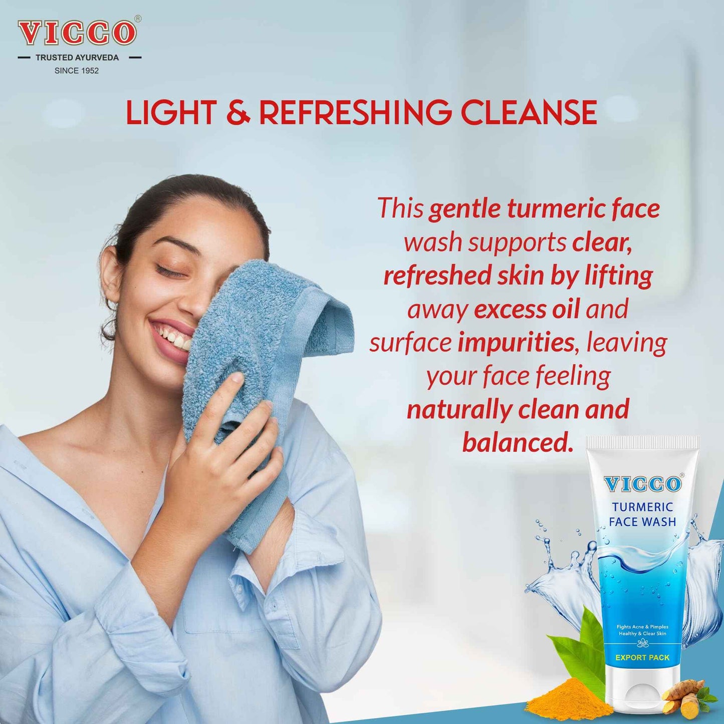 Vicco Turmeric Face Wash with Natural Ingredients – Gentle Facial Cleanser for Everyday Use, 5.29 Oz Tube (Pack of 2)