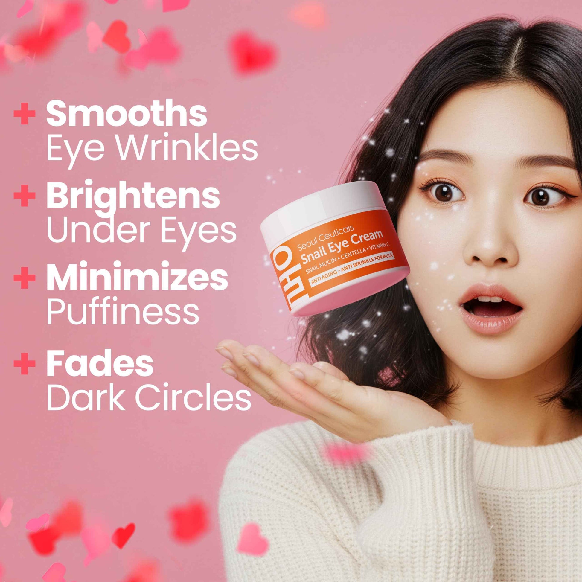 SeoulCeuticals Korean Snail Mucin Eye Cream - 97.5% Snail Filtrate K Beauty Anti Aging Under Eye Anti Wrinkle Eye Treatment Cream 0.5oz