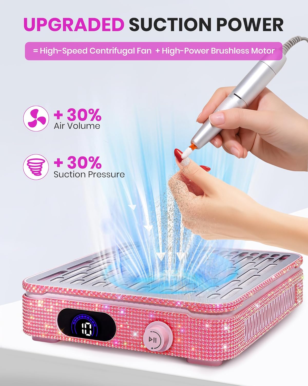 Nail Dust Collector - Powerful Suction with 10 Speed Levels | Low Noise Fan for Salon & Home Use
