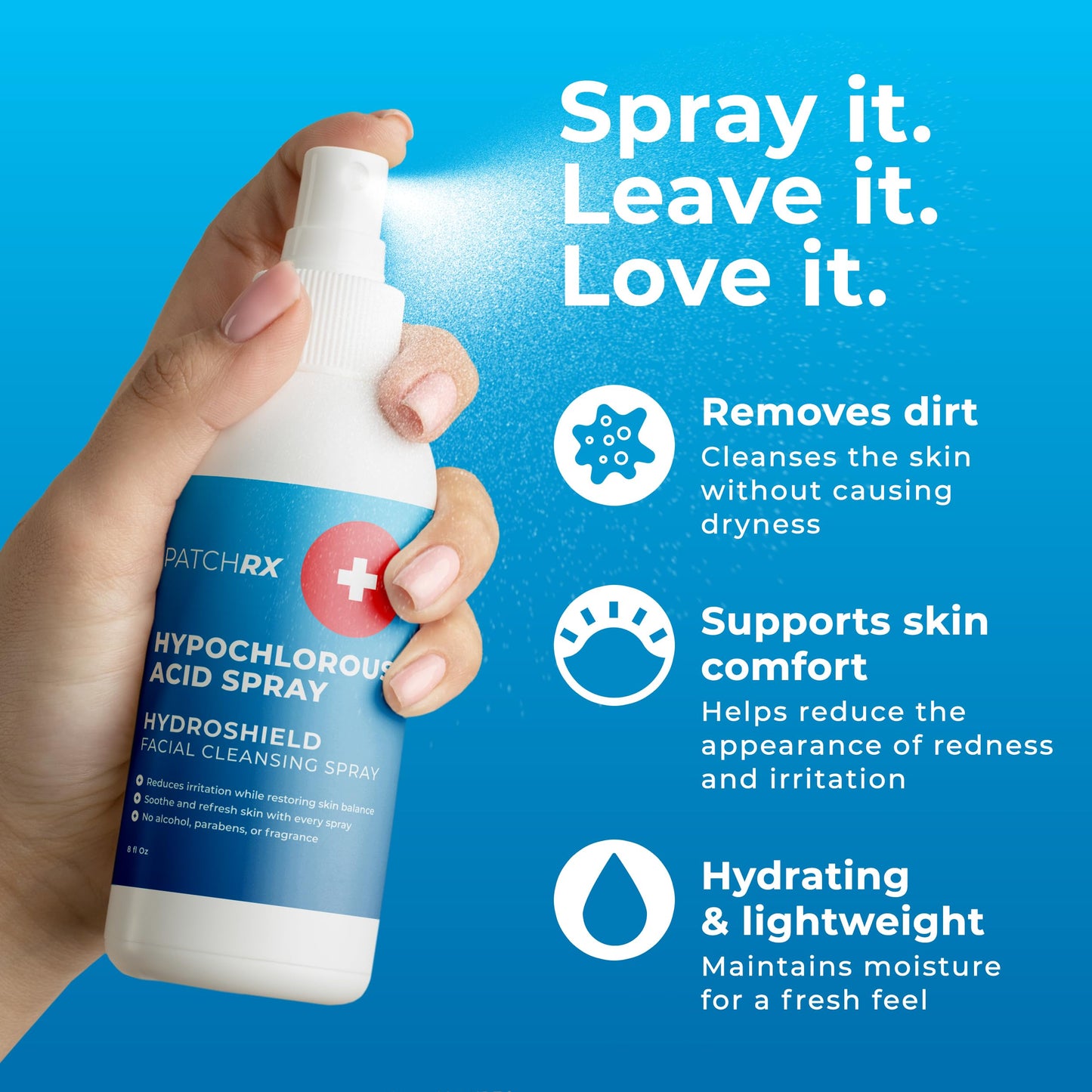 PatchRx Hypochlorous Acid Spray (8oz, 2 packs), HOCL Facial Cleanser Acne Spray for Face, Body, Eczema, Pimples, Breakouts & Overall Skin Recovery (Reduces Redness)