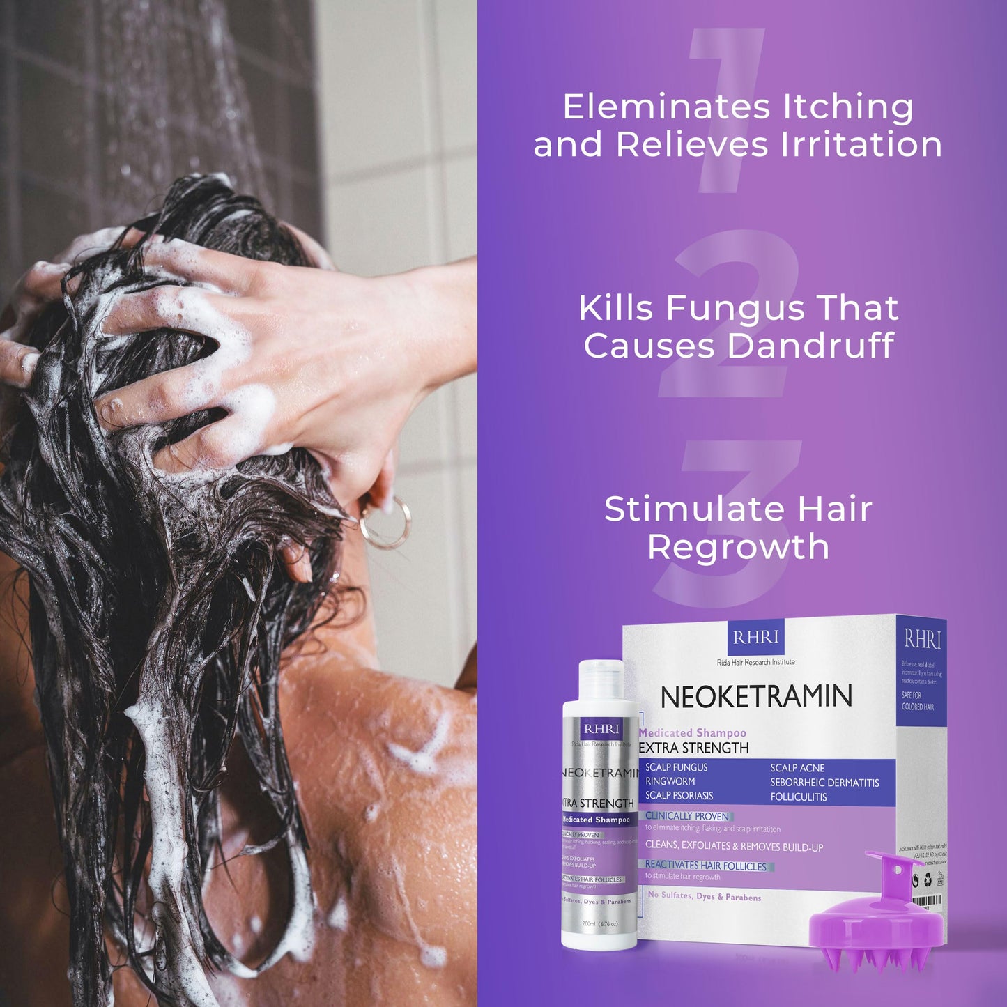 RHRI Anti Fungal Shampoo for Men & Women | Anti Dandruff, Medicated, Folliculitis Shampoo for Dry Scalp, Psoriasis, Ringworm | for Flaky & Irritated Scalp | No Paraben & Sulphate | w/Dandruff Brush