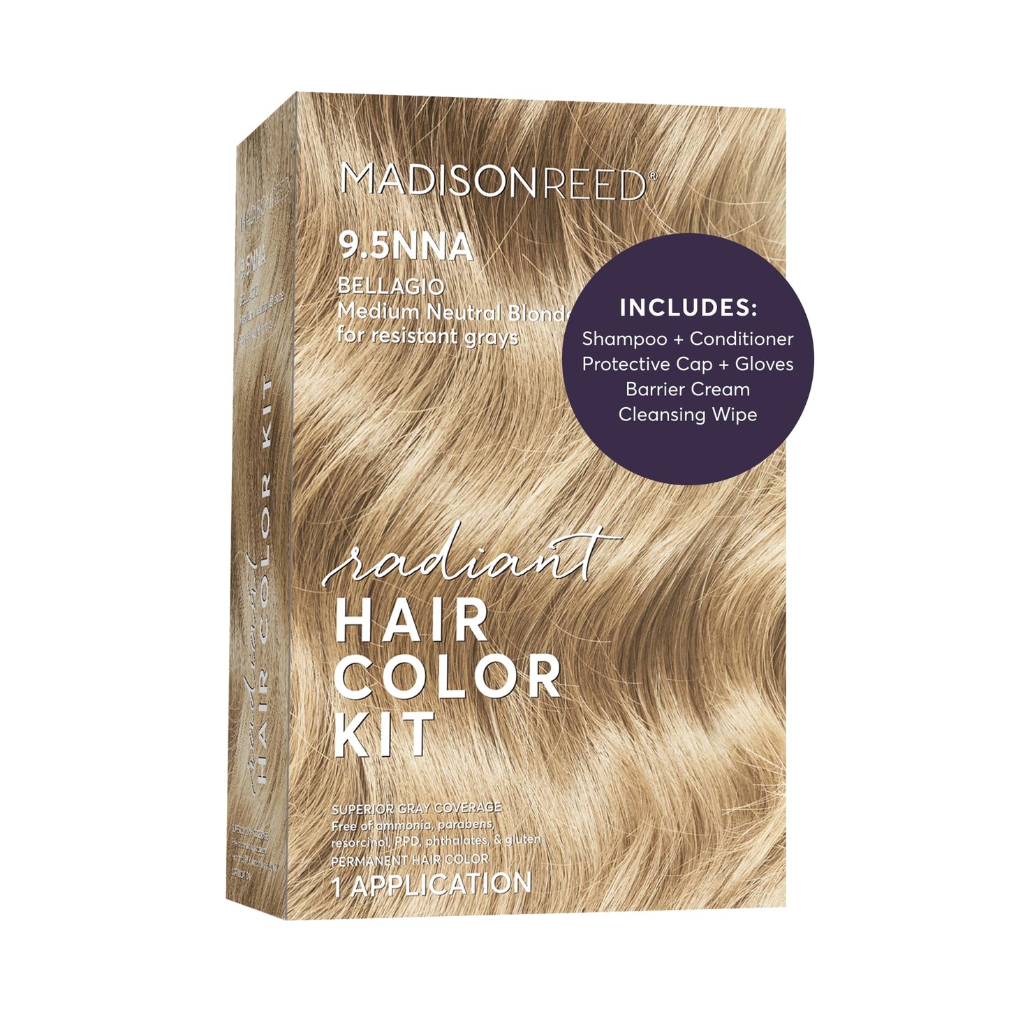 Madison Reed Radiant Hair Color Kit - 9.5NNA Medium Neutral Blonde (Bellagio Blonde), Permanent Hair Dye for Resistant Grays, 100% Gray Coverage | PPD-Free & Ammonia-Free, 1 Pack