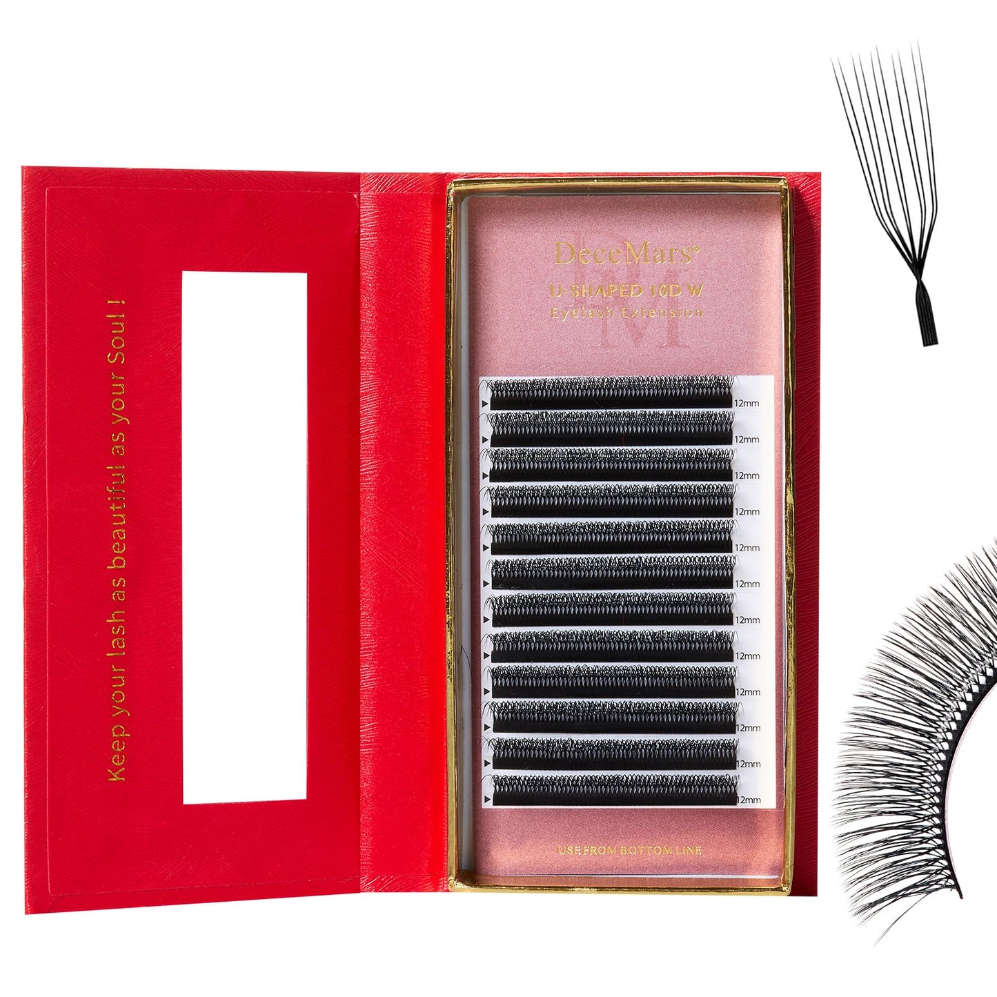 DeceMars 10D U Shaped Eyelash Extensions Easy Fans Double Tips 5D Russian Volume Crisscross Eyelashes Natural Soft YY Lash Extensions Handwoven Mesh Wispy Clusters Matte Black-0.07mm-D-8-15mm Mix