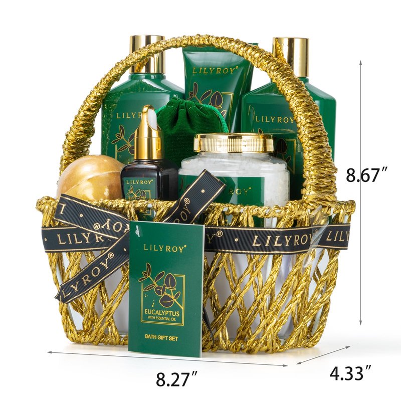 Fathers Day Gift for Men, Gifts for Women, Birthday Gift - 9 Pieces Premium Eucalyptus Spa Gift Basket for Women & Men, Bath & Body Spa Kit, Valentines, Christmas, Mothers Day Gifts for Mom
