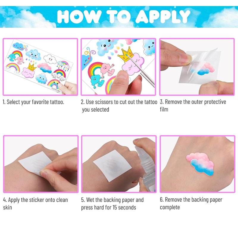 Cute Cloud Temporary Tattoo Stickers - 96 PCS Pastel Rainbow Party Decor | Kids Birthday Favors & Classroom Rewards
