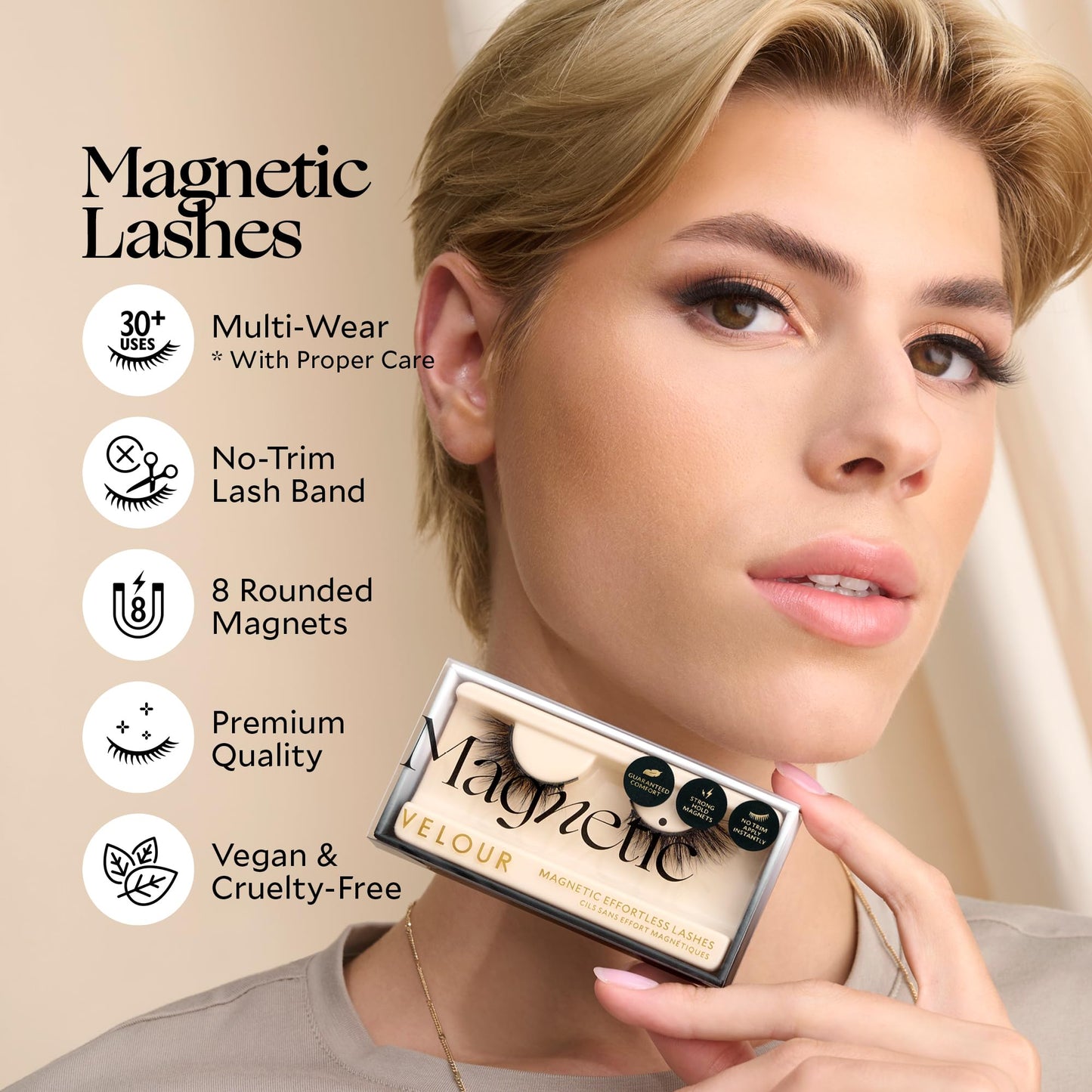 Velour Magnetic Eyelashes, Luxurious False Lashes, Reusable Eyelashes, Wear up to 30x & Vegan, All Eye Shapes, Natural Lashes, Magnetic Eyeliner not Included (She's A Magnet)