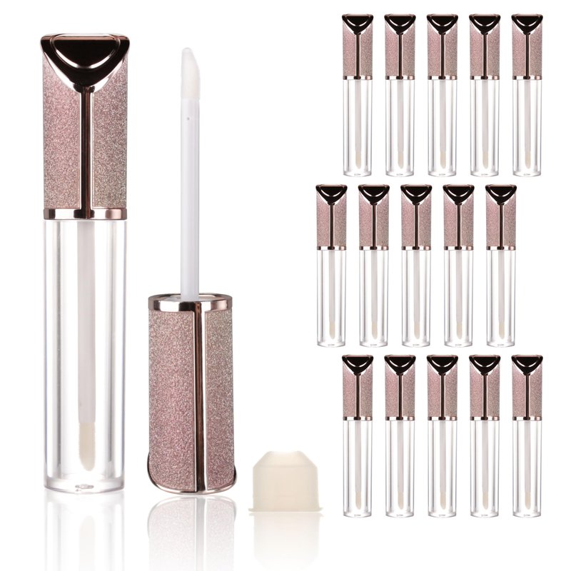 COSIDEA 15pcs Round Empty 5ml 0.17oz lip gloss tubes with wand and Gradient pink leather slope cap Lipgloss tube containers for lip oil packing