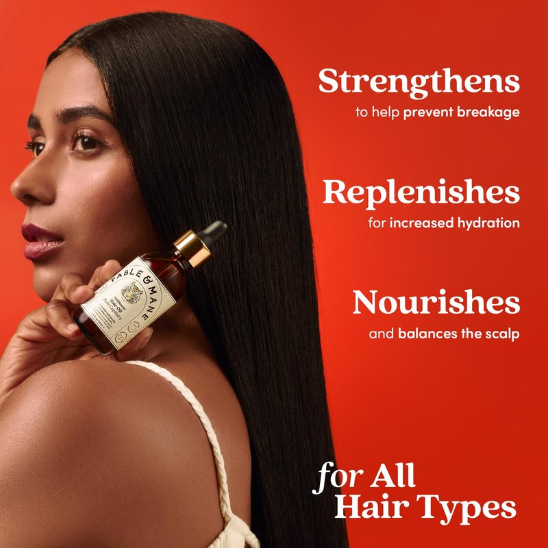 Fable and Mane Hair Oil - HoliRoots Strengthening Serum for Damaged, Frizzy Hair with Amla, Castor Oil for Hair Health - 3.4FL oz