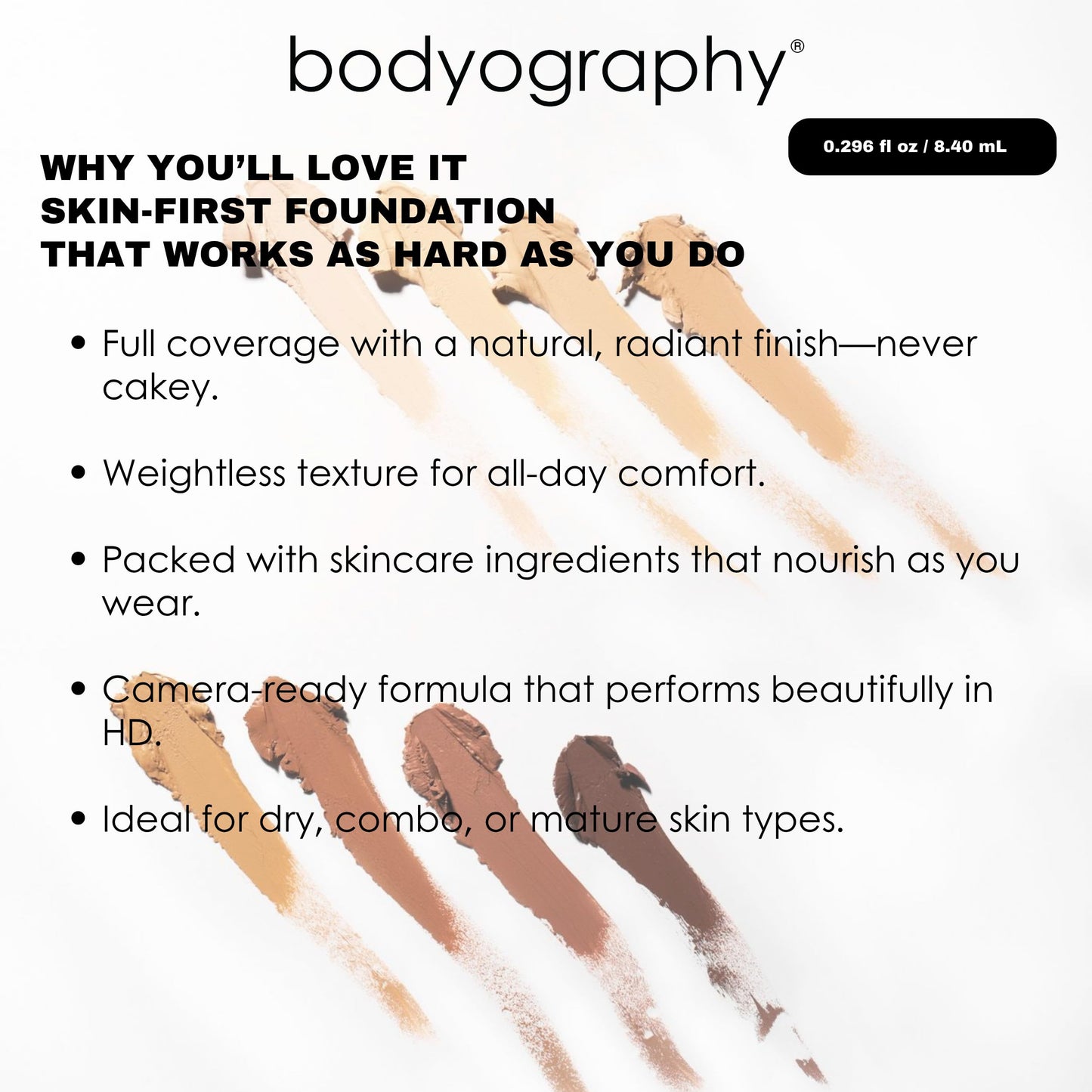 Bodyography Silk Cream Foundation – Medium | Hydrating, Weightless Liquid Cream Foundation with Hyaluronic Acid & African Rooibos Tea | Medium-to-Full Coverage, Luminous Finish | Vegan, Talc-Free