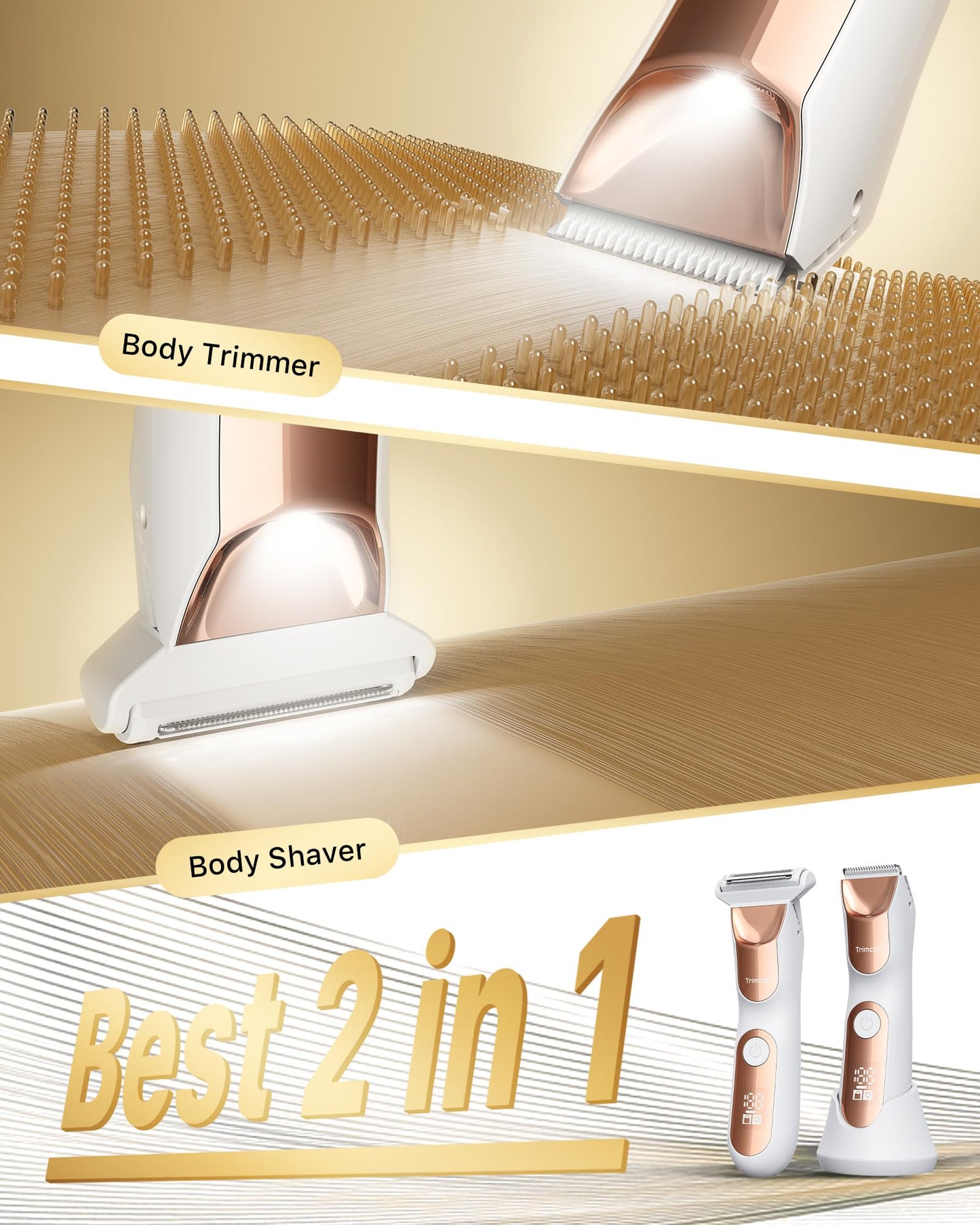 Women’s 2-in-1 Body Grooming Kit, Electric Bikini Trimmer & Shaver for Women, Wet/Dry Use, LED Light, Anti-Slip Grip, USB Rechargeable Cordless Hair Removal for Face, Legs, Underarms & Intimate Areas