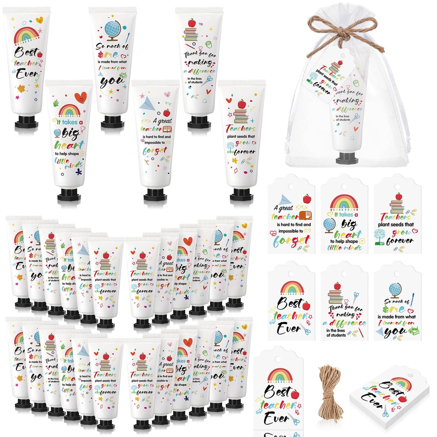 Dimsile 24 Set Teacher Appreciation Gifts Hand Cream Set Moisturizing Hand Lotion Thank You Teacher Gifts Travel Size with Cards Organza Bags for Dry Cracked Mother's Day