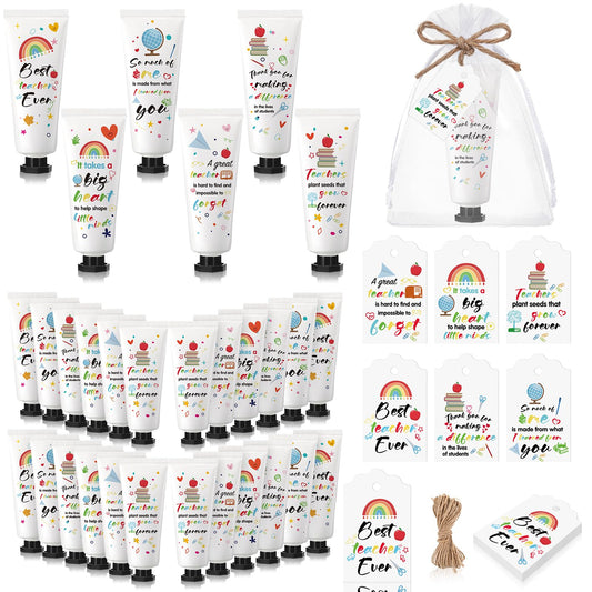 Dimsile 24 Set Teacher Appreciation Gifts Hand Cream Set Moisturizing Hand Lotion Thank You Teacher Gifts Travel Size with Cards Organza Bags for Dry Cracked Mother's Day
