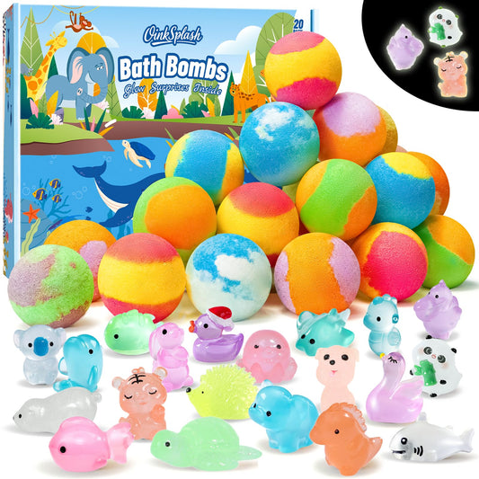 Bath Bombs for Kids with Surprise Inside, 20 Pack Handmade Bath Bomb Gift Set with Glow-in-the-Dark Toys, Fizzy Bath Balls for Fun, Great Christmas Gift or 2025 Advent Calendar for Boys & Girls