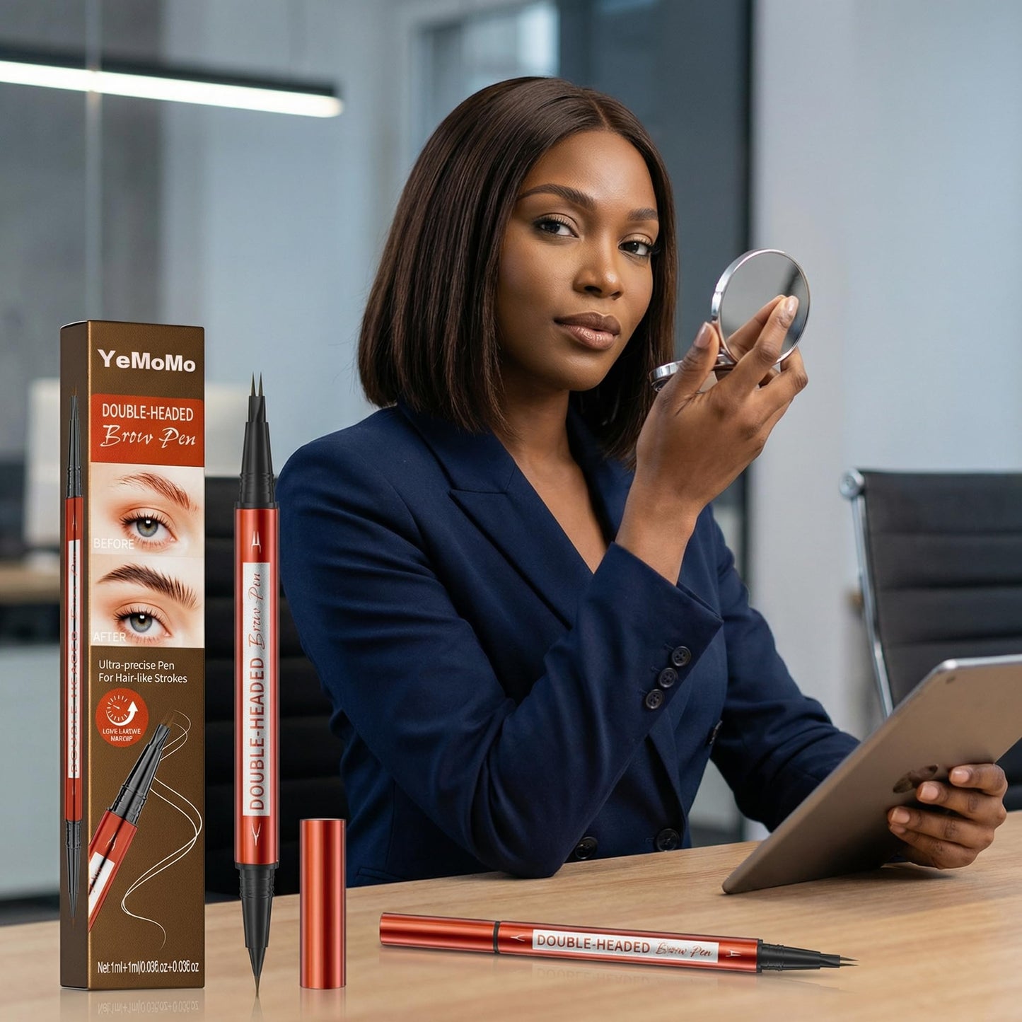 YeMoMo Double-Headed Eyebrow Pen, Ultra-Precise Dual Brush Tip, Long-Lasting Hair-Like Strokes, Available in 5 Natural Shades, 3# Dark Brown