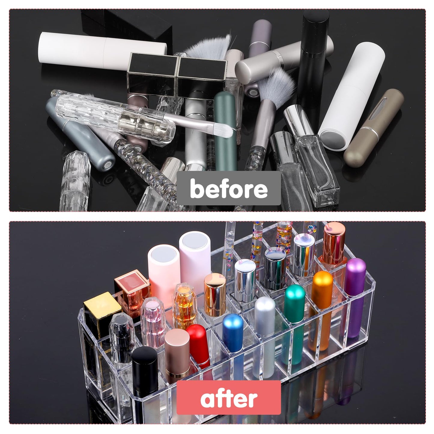 mekueeex 2 pcs Rollerball Perfume Organizer, 48 Spaces Clear Acrylic Perfume Storage Holder Beauty Scent Holder, Makeup Lipgloss Lipstick Display Case